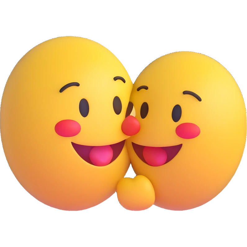 3D smiley emoji, round shape, in love, boy and girl smileys kissing, no body emoji