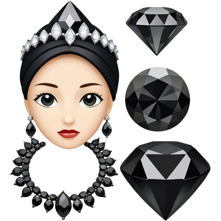 Realistic detailed black luxury jewellery set made from black diamond with the name Riko on the front emoji