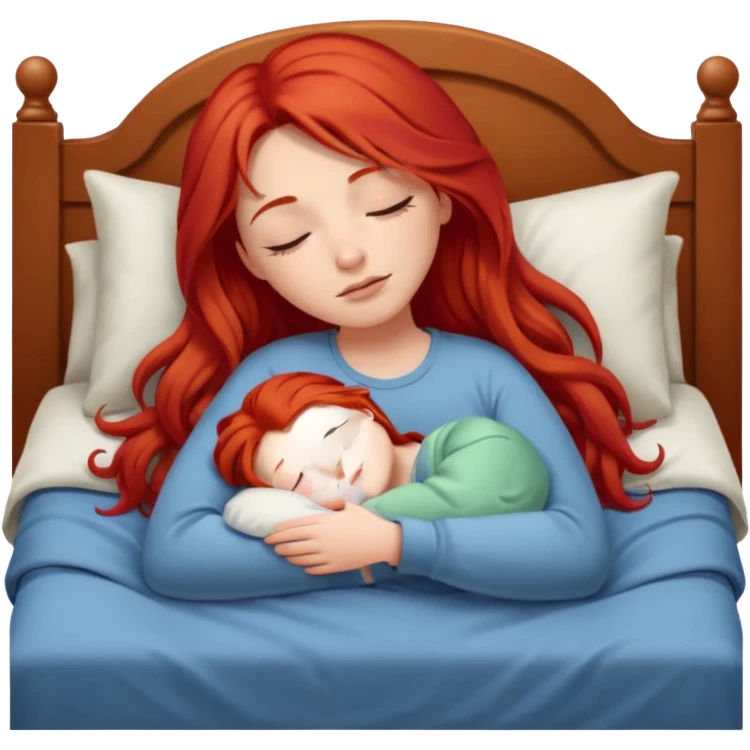 Red long hair girl sleeping in bed alone emoji