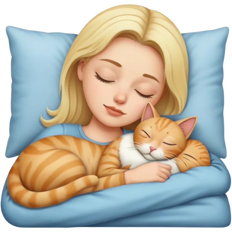 Blond woman sleeping with a cat emoji