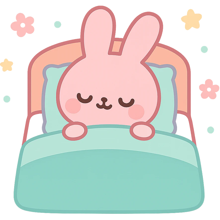 pink bunny sleeping in bed emoji