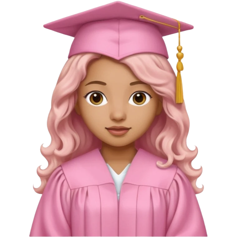 Mixed Girl, long hair, wearing baby pink graduation gown emoji