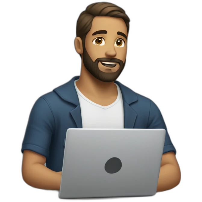 a man with a bun and beard at a laptop emoji