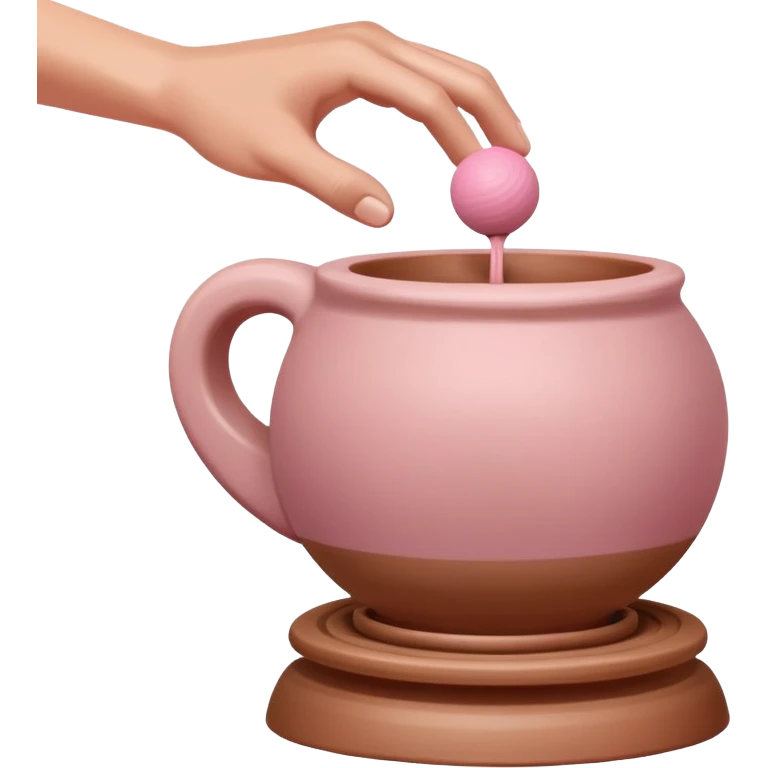 one hand throwing a pink ball of clay onto a pottery wheel emoji