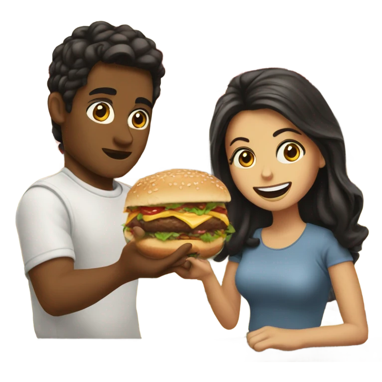 Guy and girl with dark hair eating in n out  emoji