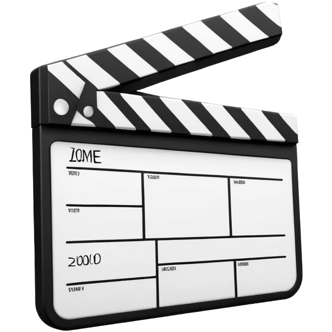 Simple movie slate, black and white rectangles with angled line, abstract geometric design emoji