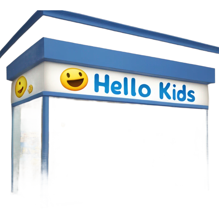 Children's goods store with the inscription "hello kids" in blue emoji