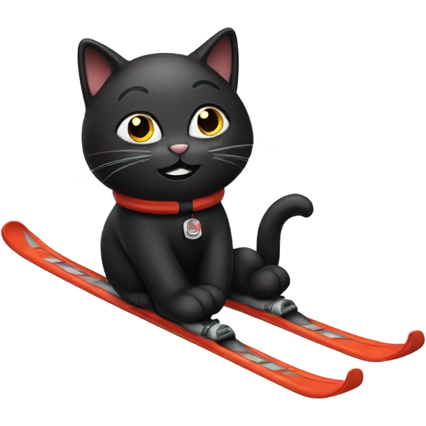 Black cat skiing with poles emoji