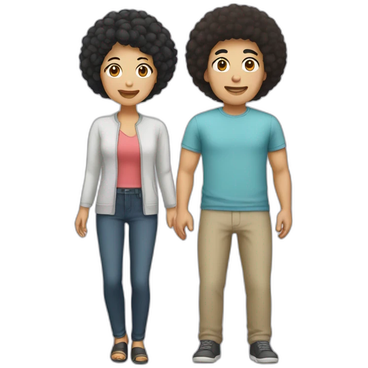 couple asian woman and man with afro emoji