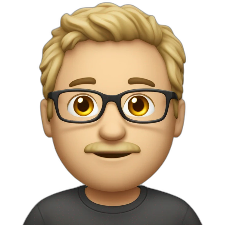 homme 50 ans un peu gros avec des lunnettes une calvitie et un t shirt avec écrit jalix dessus emoji
