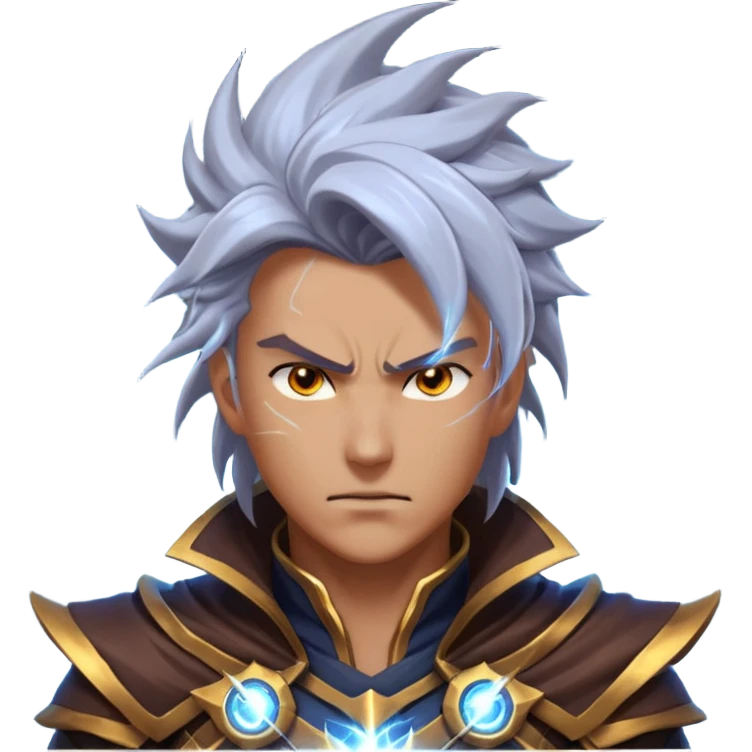 storm rider portrait, head and shoulders only, wind-swept hair, crackling lightning aura, storm clouds swirling behind, intense glowing eyes, epic fantasy vibe, 3D cartoon, mobile game icon style, clean background, no text, no watermark
 emoji