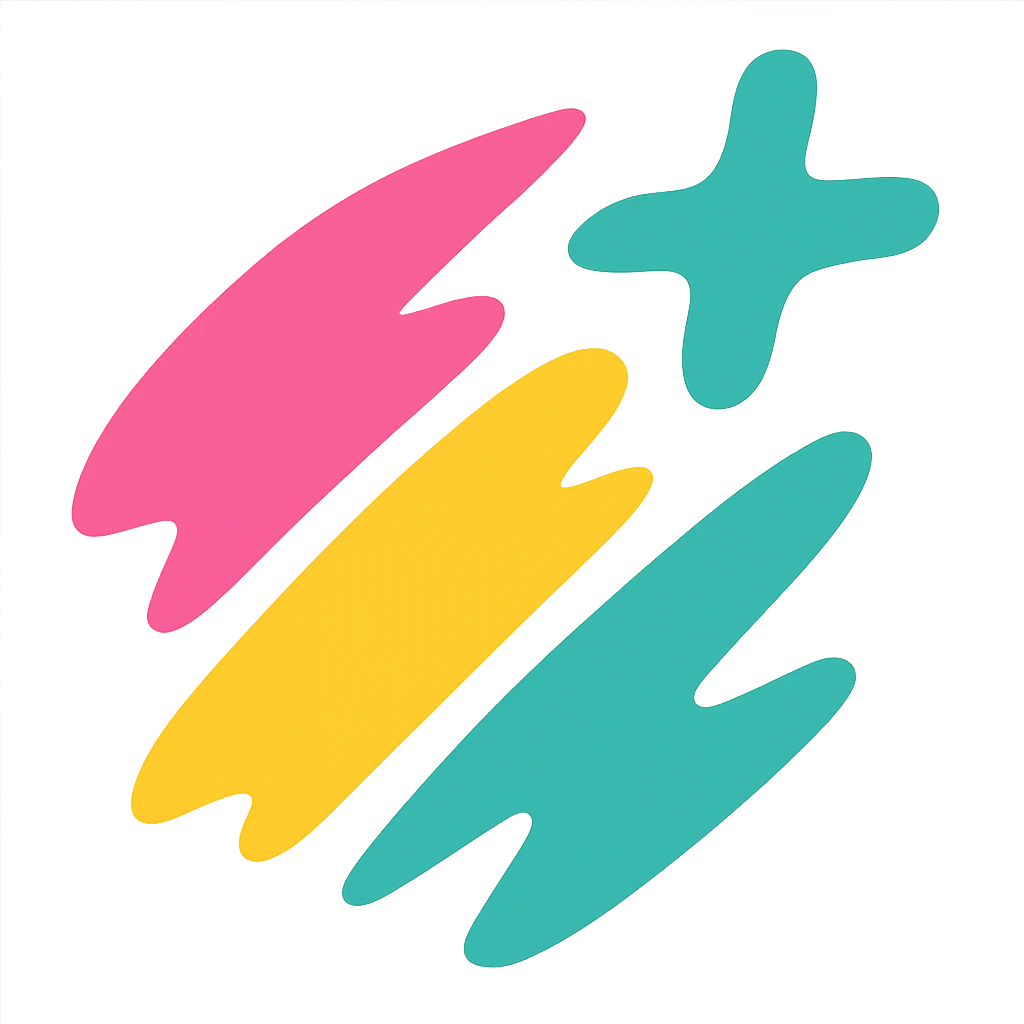 Transform into a highly abstract, dynamic logo with only misaligned geometric forms and expressive color. Remove any recognizable shapes, emphasizing movement, energy, and playful chaos. Clean, bold, and suitable for app icon and favicon. No background. emoji