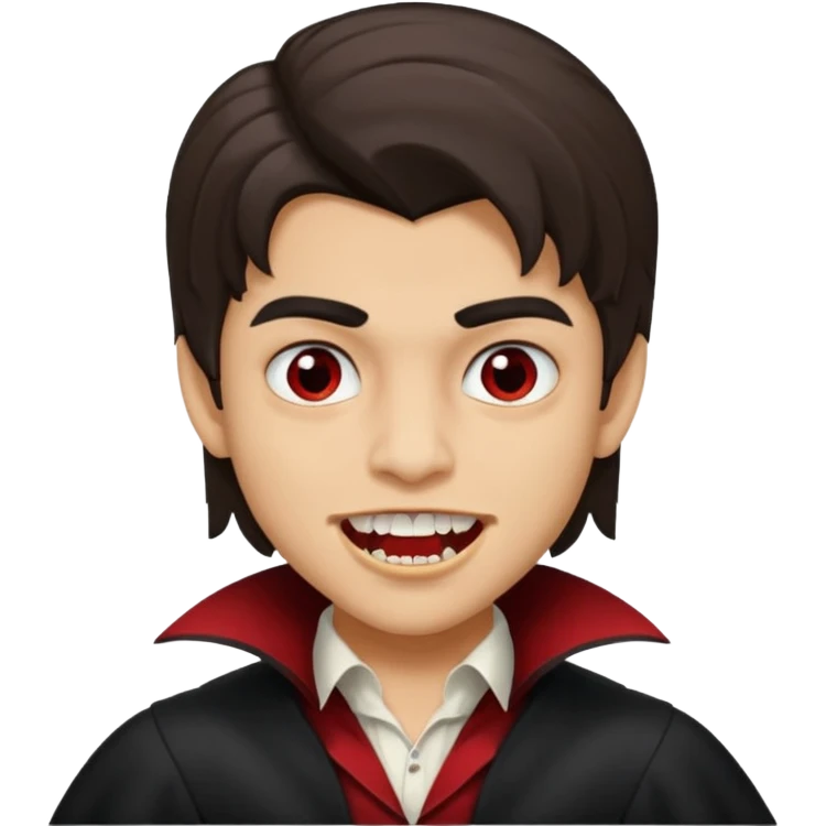 hispanic boy, medium length hair, vampire teeth emoji