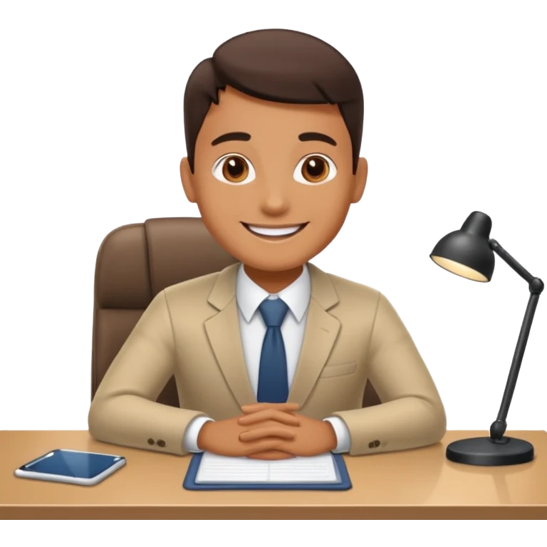 happy employee sitting at a desk emoji