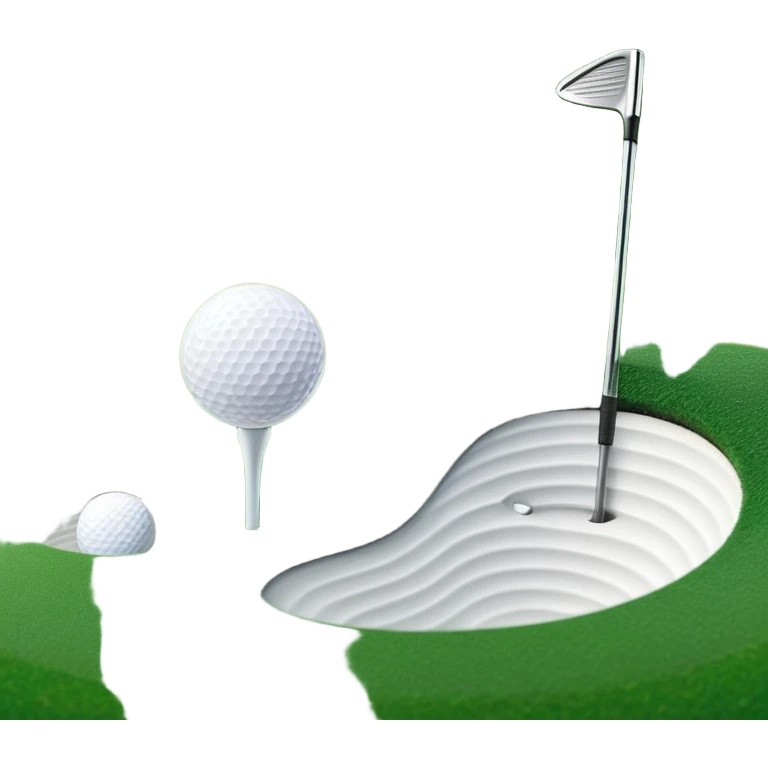 A golf ball on a tee with a golf club placed beside it, set against the backdrop of a well-manicured green golf course. The scene emphasizes the equipment and serene atmosphere of the sport, with soft lighting and a peaceful, open landscape emoji