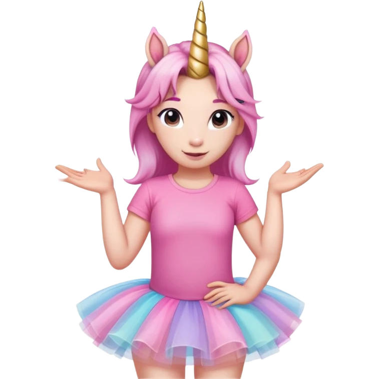 head of an anthropomorphised female unicorn in tutu and pink t-shirt, relaxed pose emoji