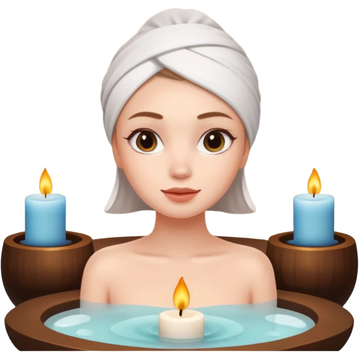 girl in a spa enjoying a scented candle, iPhone memoji style, white skin emoji