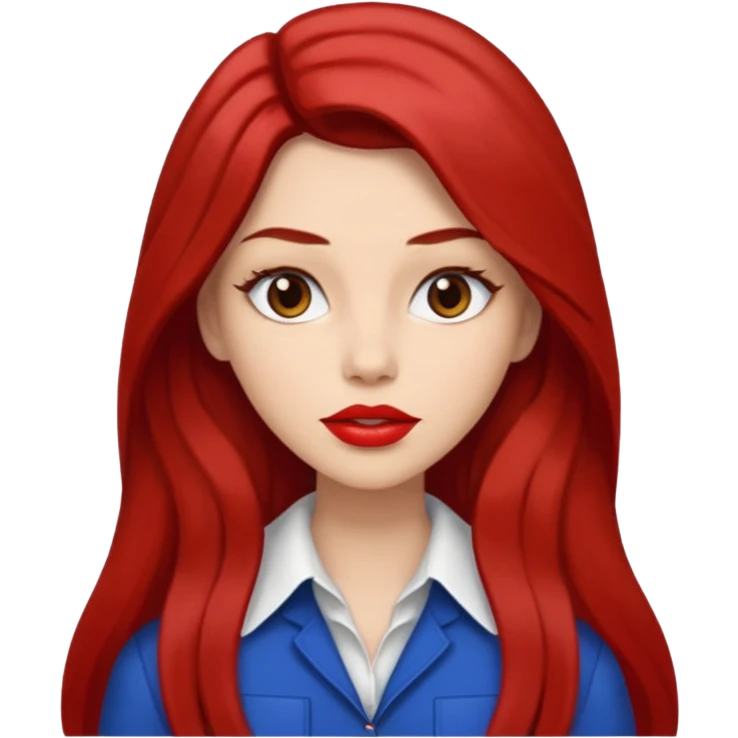 Brown Long Hair, Eyes Brown, Big lips Red, skin white, clothes emoji