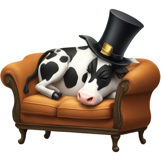 Sleeping cow wearing a top hat while sitting on a tiny sofa emoji