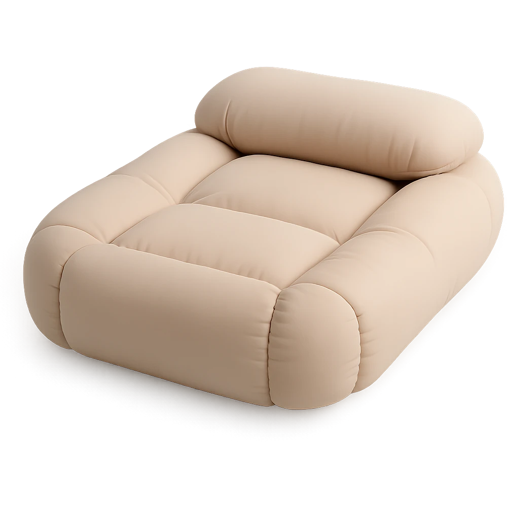 minimalist cushion style bed, rounded edges, soft color palette emoji