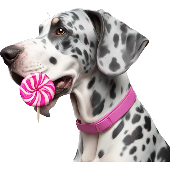 Blue Merle Great Dane eating pink lolipop emoji