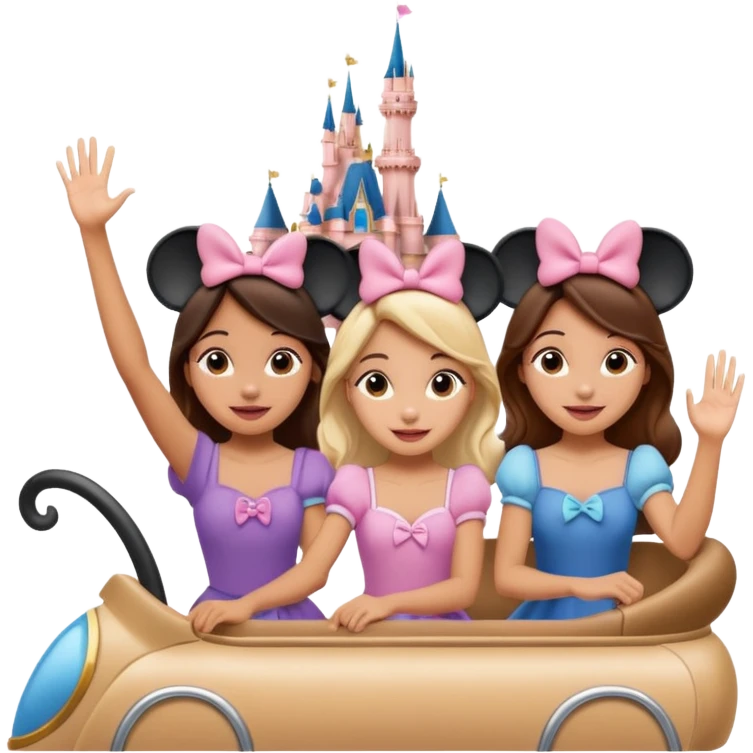 quatro chicas montadas en una atraccion de Disney paris levantando la mano sin el castillo detras emoji