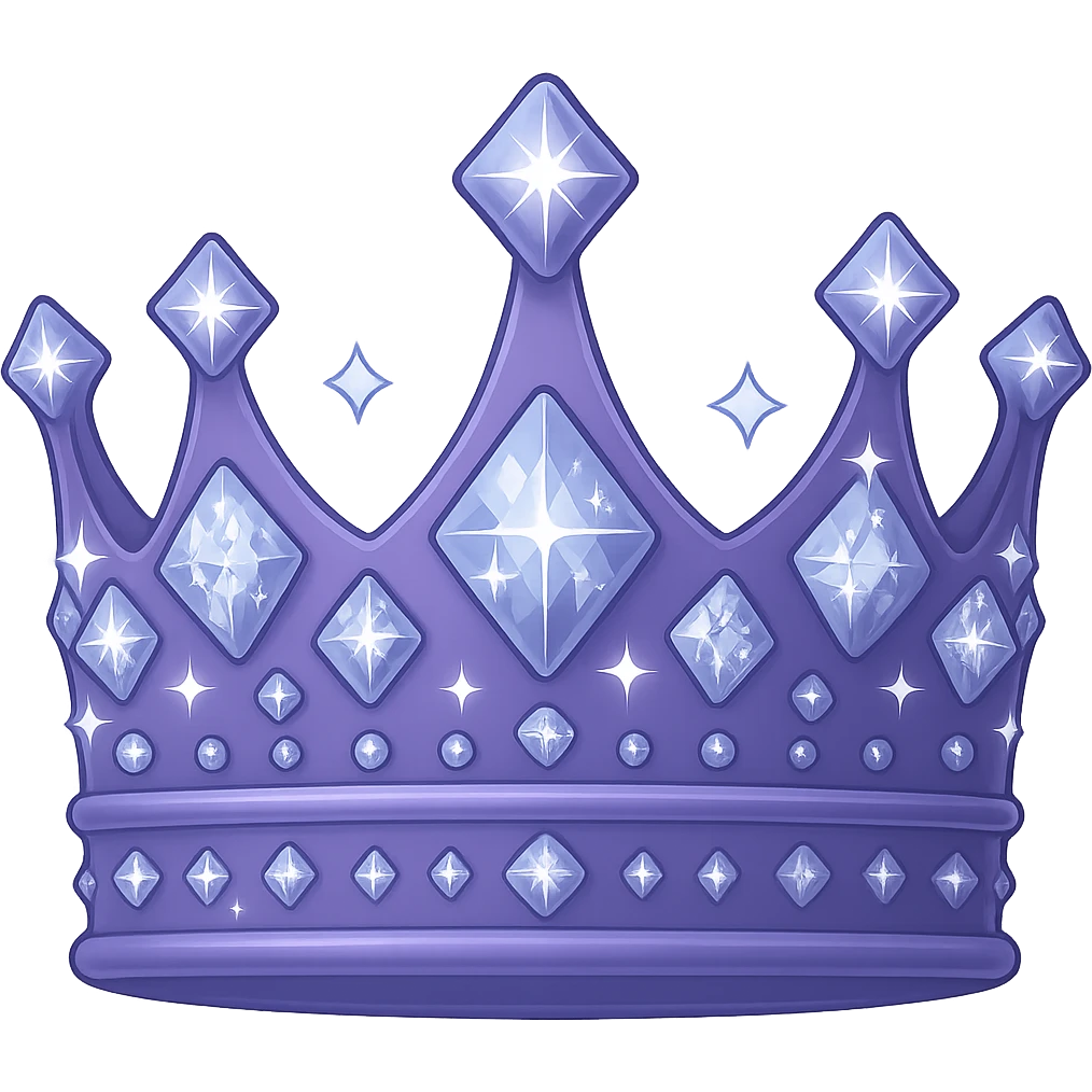 Create an even more beautiful and luxurious purple crown in apple emoji style with color #7986cb, featuring many sparkling diamonds, elegant details, and a majestic look, no background. emoji