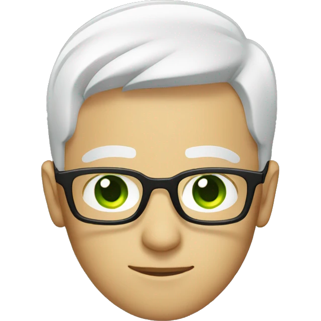 guy with square glasses with short hair, white green eyes emoji