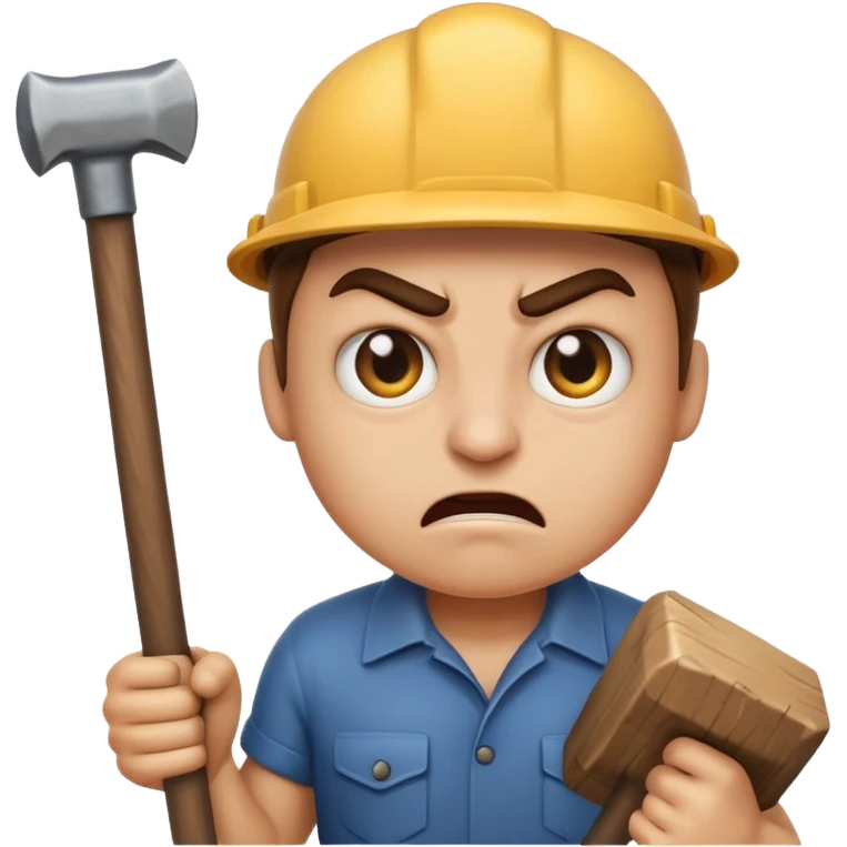 dumb angry emoji, wild eyes, sledgehammer in hand emoji