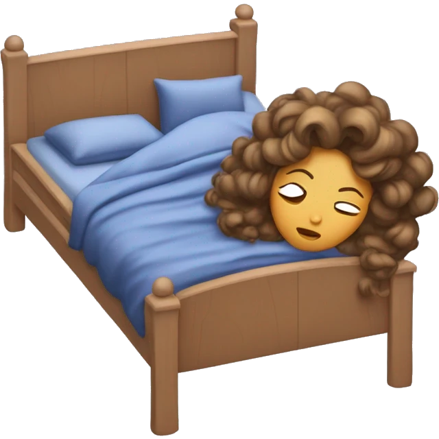 sleeping beauty lying in bed but with crazy bed head that is long and brownish. she is in a matching navy blue pajama set emoji