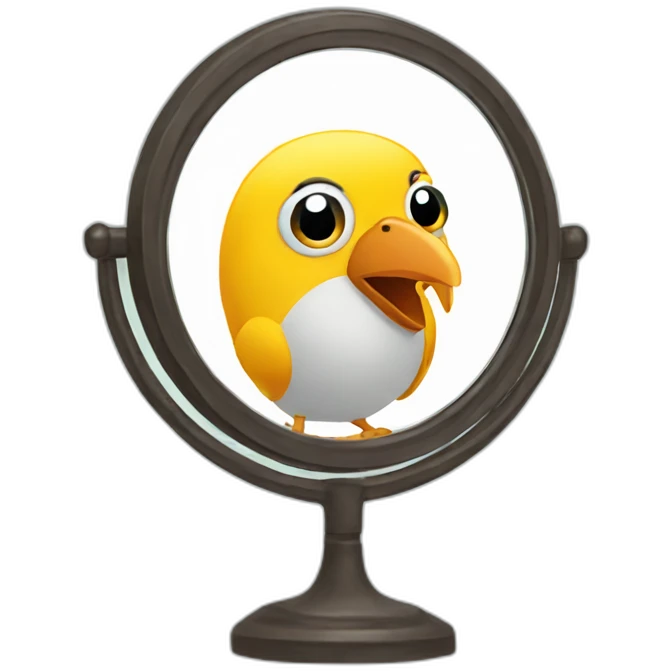 Bird seeing itself in a mirror emoji