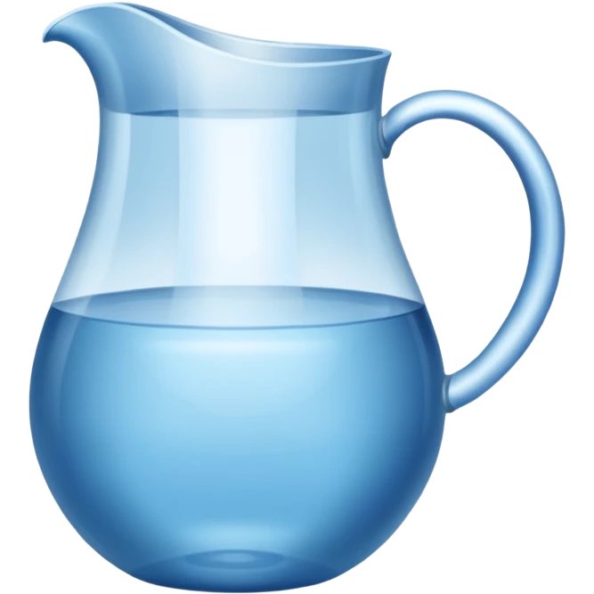 A water pitcher, transparent, slightly blue water, no lid, no droplets, tall, without a handle and without spout.
 emoji
