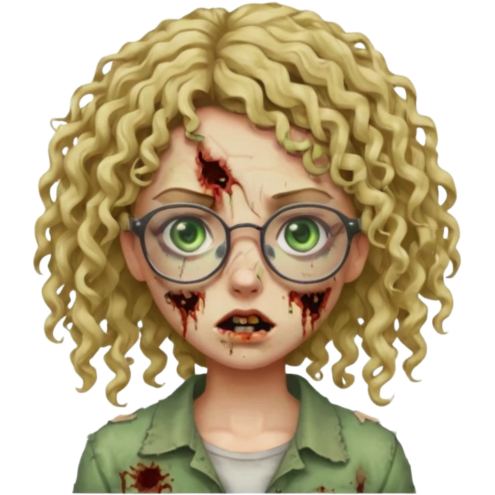 a curly girl blonde with green eyes and glasses zombie emoji