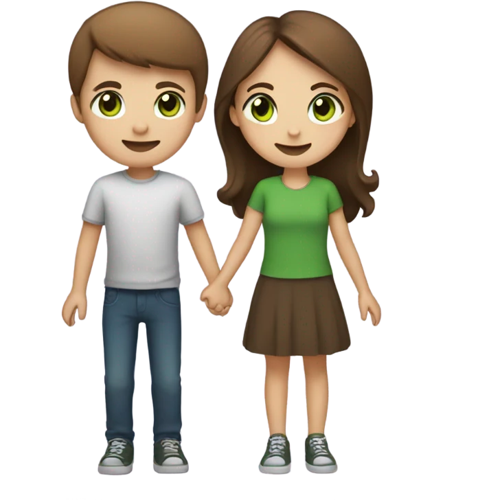 Girl with Brown Hair and Green eyes Holding Hands with Boy with Brown hair emoji