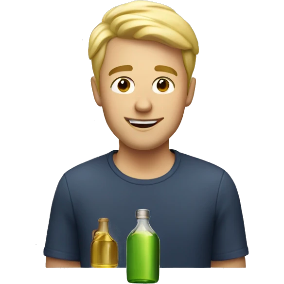 Blonde guy with short hair with bottle of oil emoji