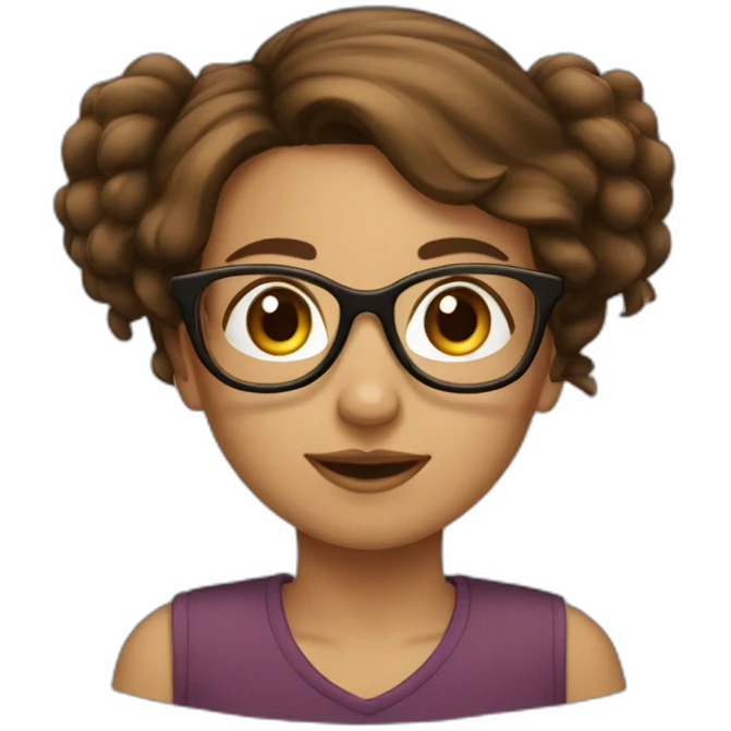 girl with glasses, brown long and a little bit curty hairs emoji