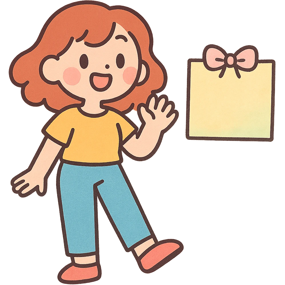 pastel watercolor sticky note with a small bow, soft kawaii style, Japanese stationery, full body emoji