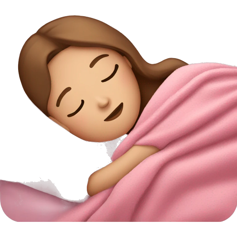 White girl with brown hair sleeping with pink blanket emoji