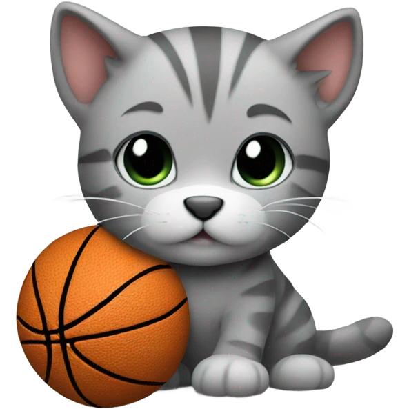 Grey stuffed animal kitten playing basketball emoji