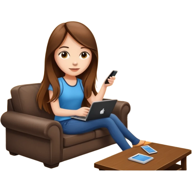 beautiful girl with long brown hair constructing new lounge room area with flat screen tv and couch emoji