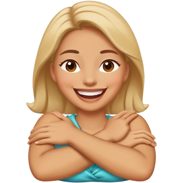 woman crossing arms around her neck laughing  emoji