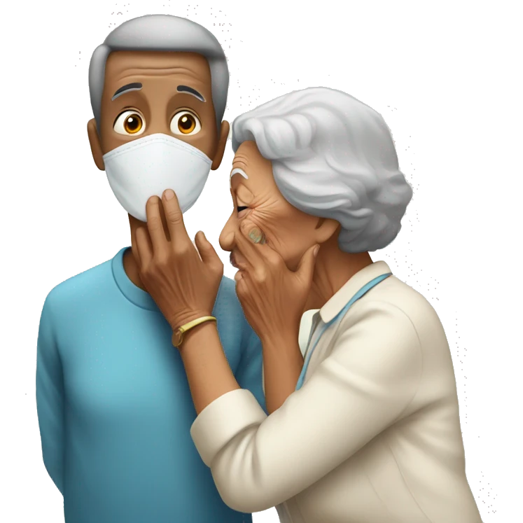bold person helping some old woman to cover her mouth emoji