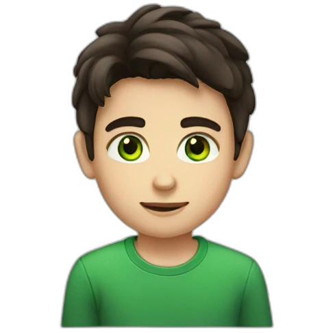 Boy who as green eyes and dark brown hair emoji