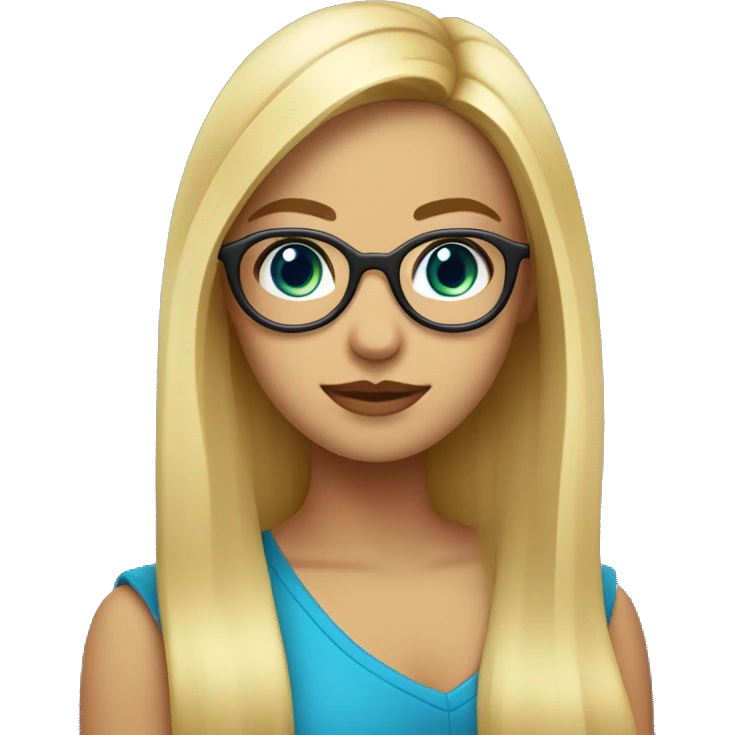 chica rubia con ojos azules, pecas y gafas redondas en posición de pie emoji