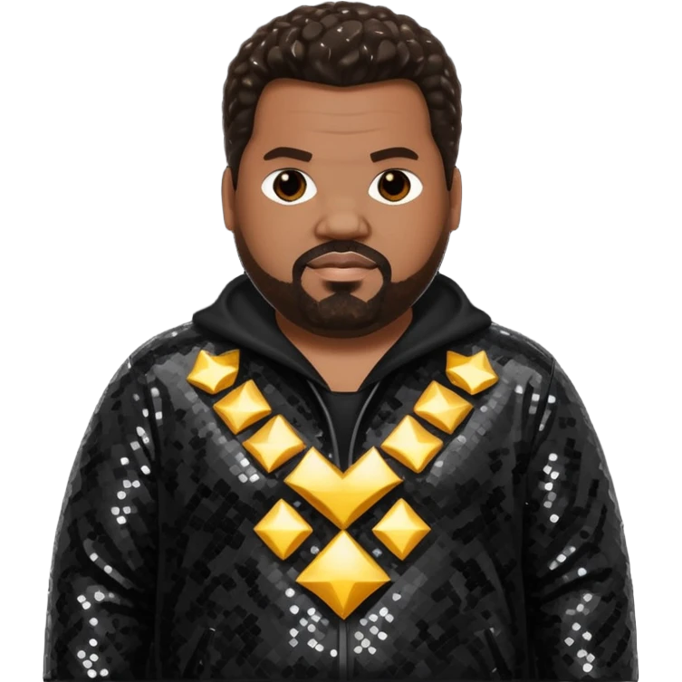 Fatman Scoop with dark brown hair, black sequin outfit emoji