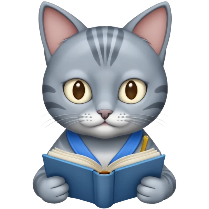 gray Cat reading blue book emoji