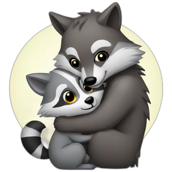 raccoon hugging wolf emoji