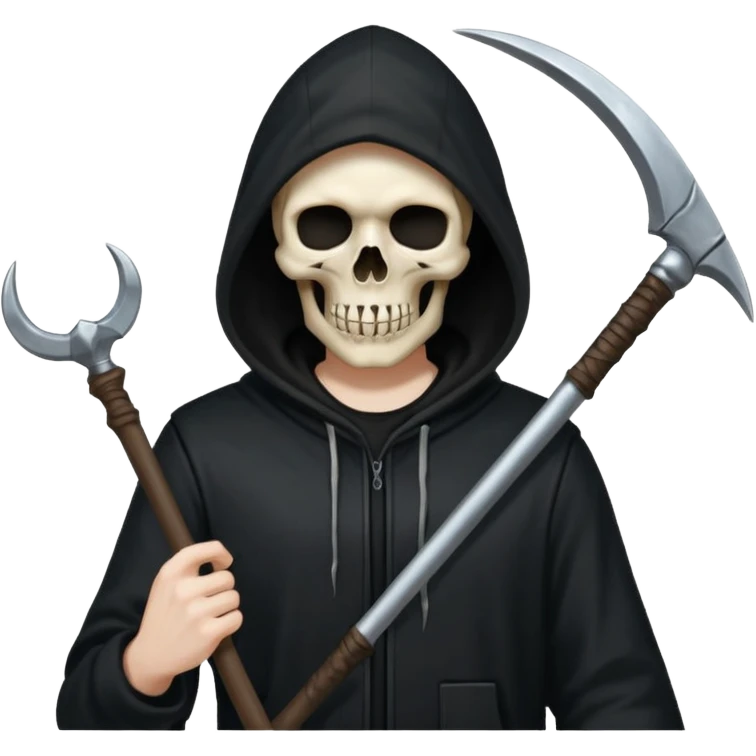 skull head, black hood, scythe emoji