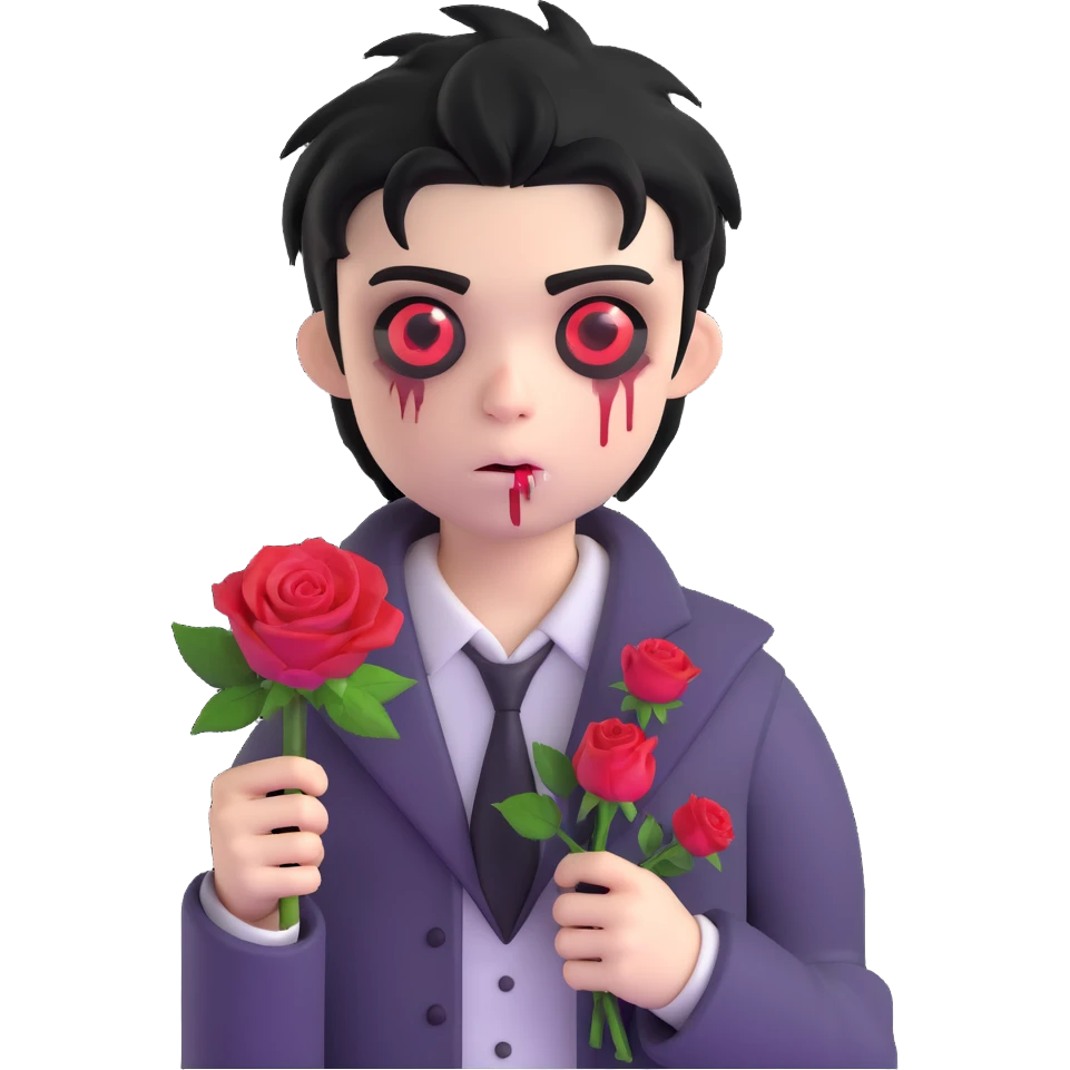 boy zombie with black hair emo and rose emoji