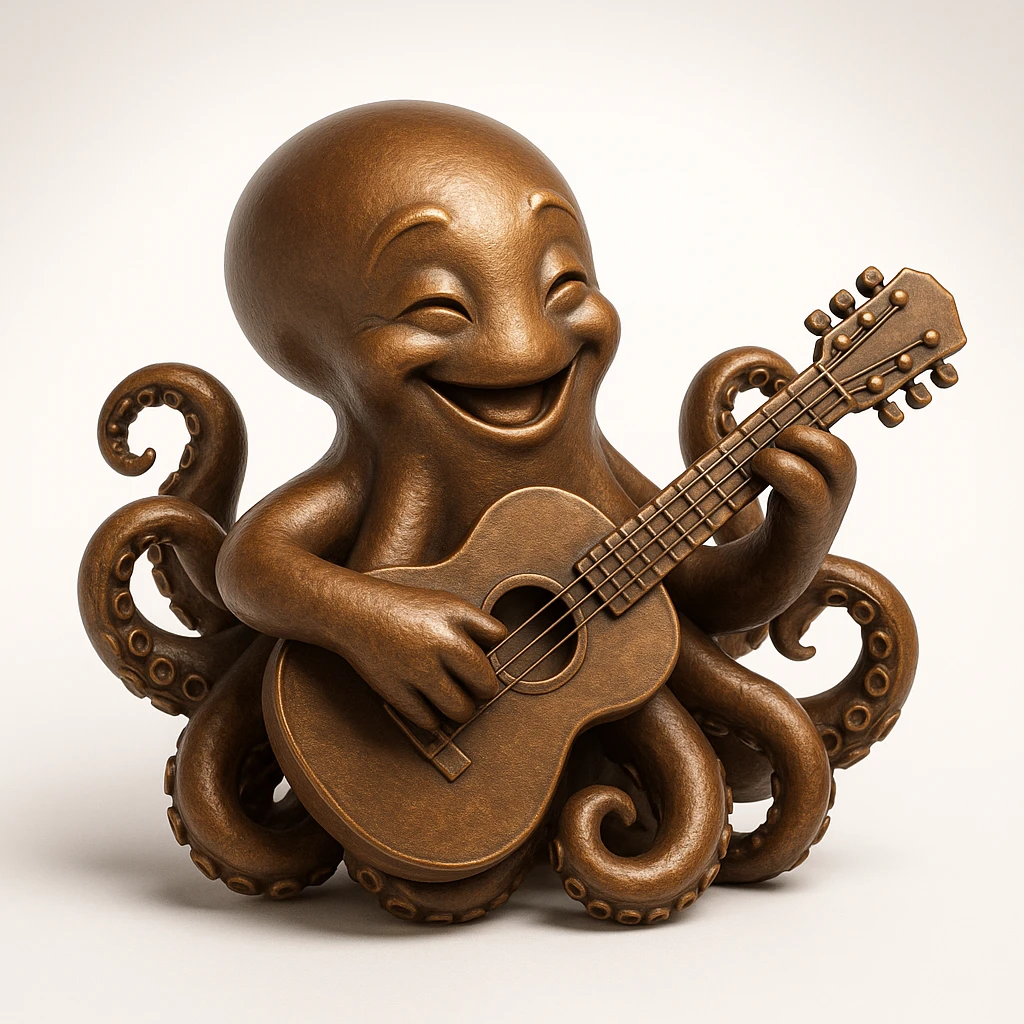 happy octopus with multiple arms playing guitar emoji